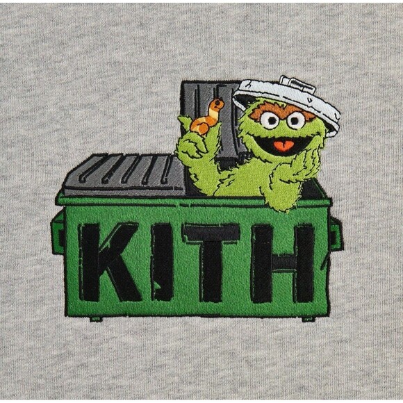 Kith Sesame Street Oscar the Grouch Nelson Crewneck Medium Heather Grey M NWT - Picture 3 of 7